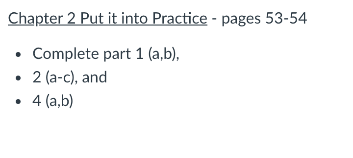 Chapter 2 Put it into Practice - pages 53-54 O