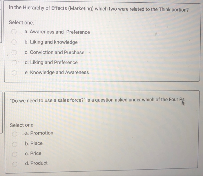 In the Hierarchy of Effects (Marketing) which two
