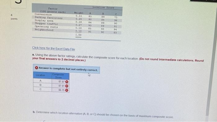 J Location Score points Factor 1100 pointech