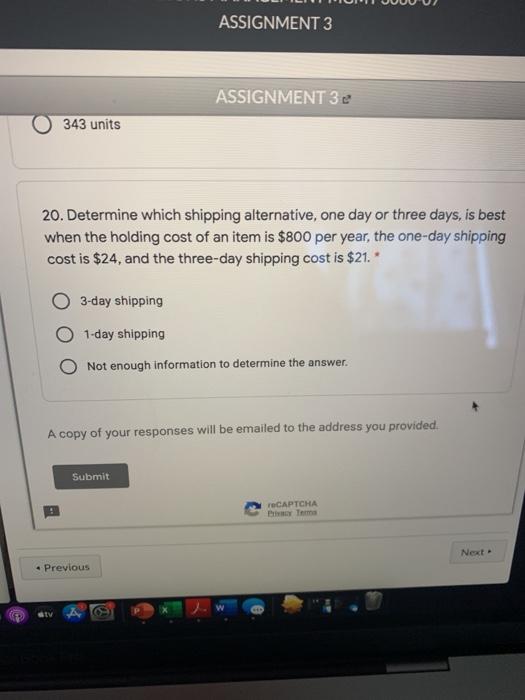ASSIGNMENT 3 ASSIGNMENT 3 2 343 units 20.