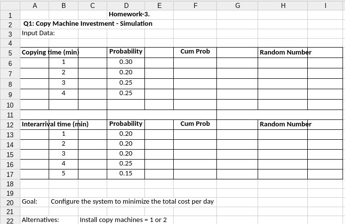 Please use the excel format to answer the