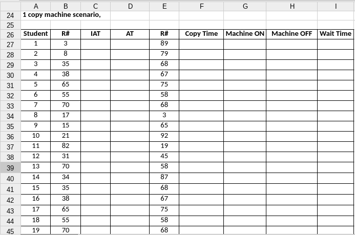Please use the excel format to answer the