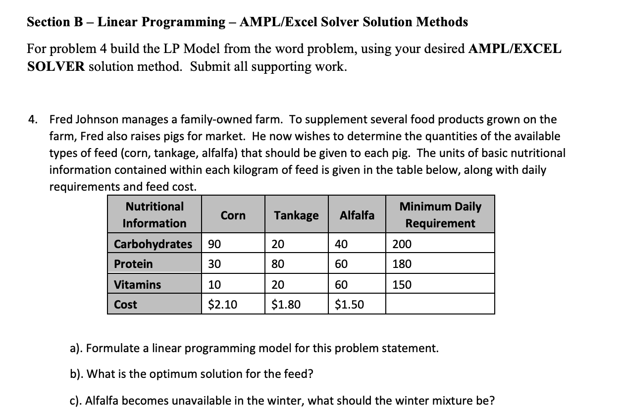 build the LP Model from the word problem, using