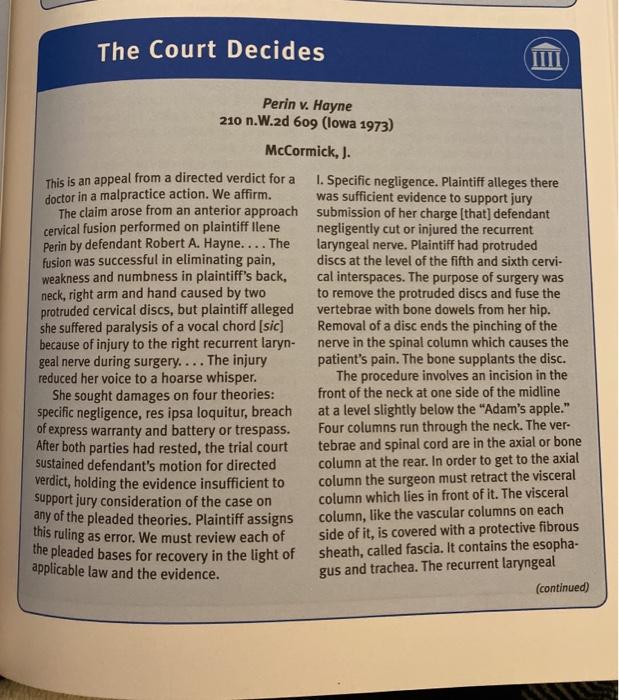 question #3 The Court Decides Perin v. Hayne 210