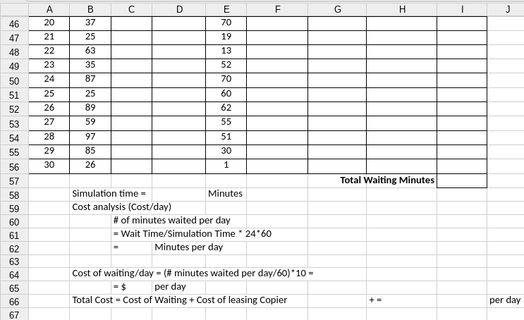 Please use the excel format to answer the