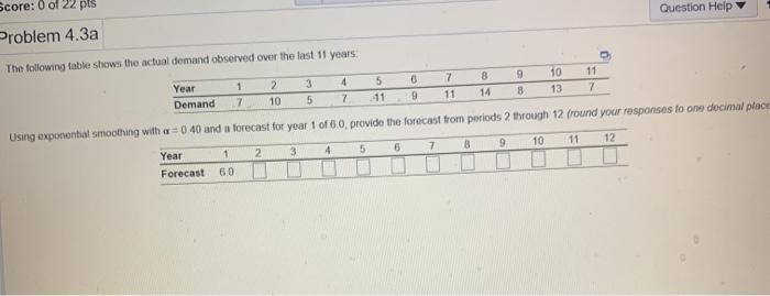 Score: 0 of 22 pts Question Help Problem 4.3a The