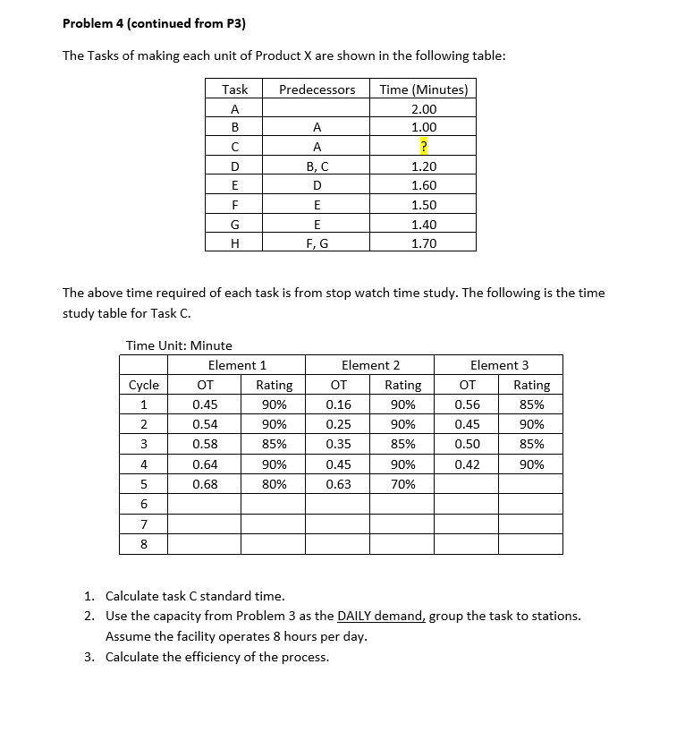 Problem 4 (continued from P3) The Tasks of making
