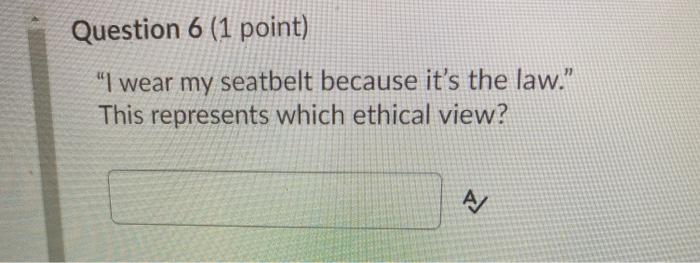 Question 6 (1 point) "I wear my seatbelt because