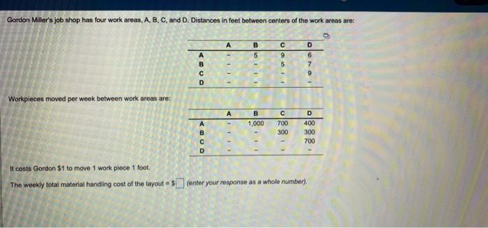 Gordon Miller's job shop has four work areas, A,