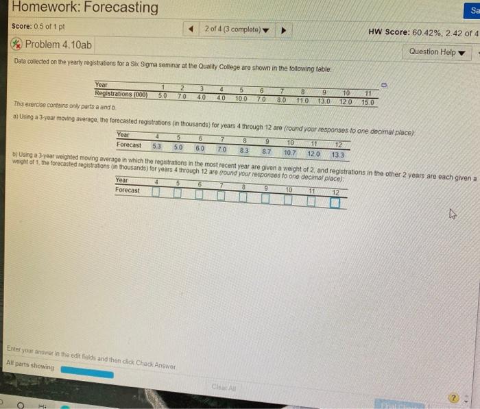 Sa Homework: Forecasting Score: 0.5 of 1 pt