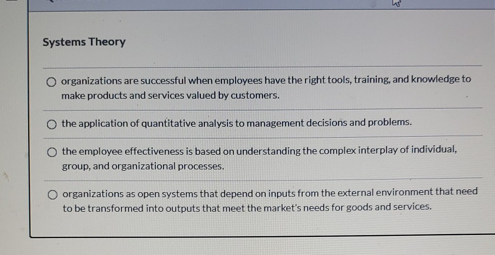 w Systems Theory O organizations are successful