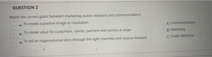 QUESTION 2 Match the correct goals between