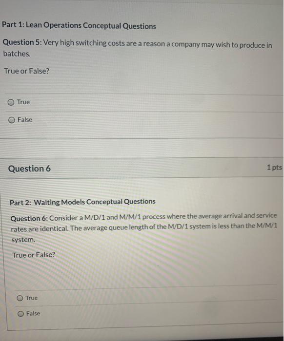 help please Part 1: Lean Operations Conceptual