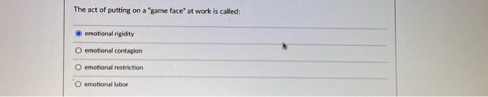 22 The act of putting on a "game face" at work is