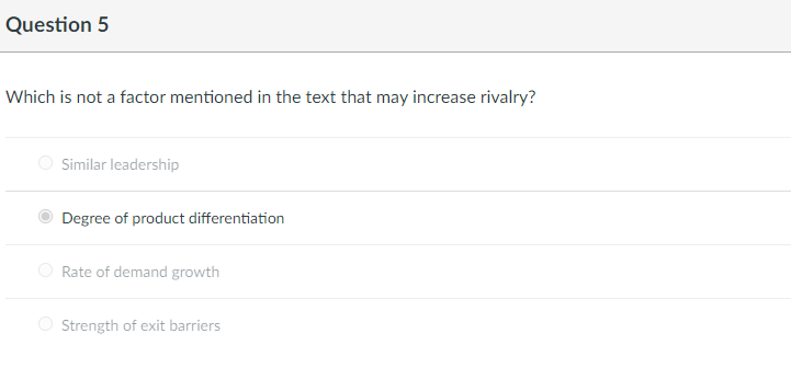 Question 5 Which is not a factor mentioned in the