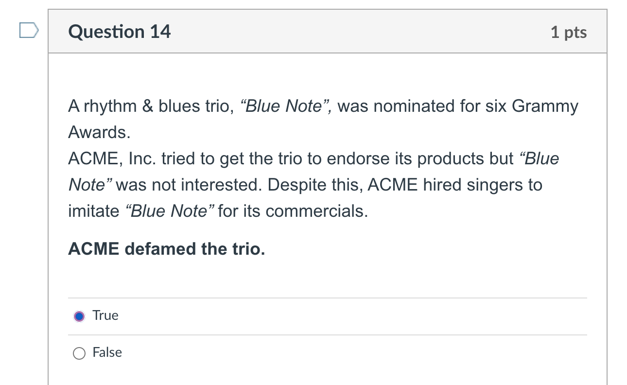 Question 14 1 pts A rhythm & blues trio, Blue