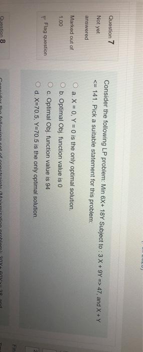 LULU Question 7 Not yet Consider the following LP