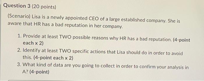 (Scenario) Lisa is a newly appointed CEO of a