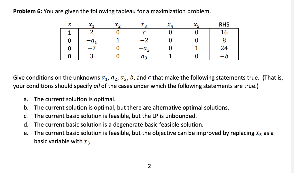 Problem 6: You are given the following tableau