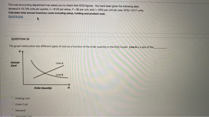 The cost accounting department has asked you to