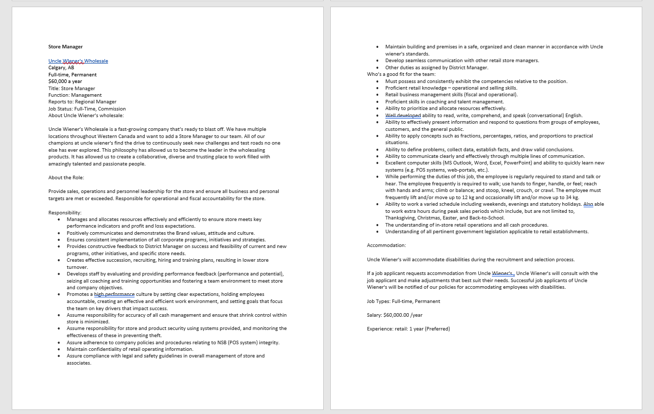 1. Choose 3 responsibilities for the Manager role