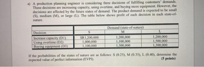 a) A production planning engineer is considering