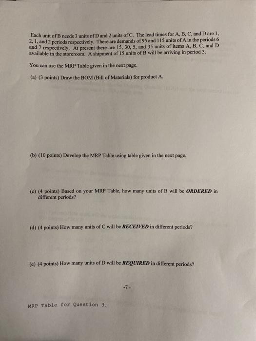 Each unit of B needs 3 units of D and 2 units of