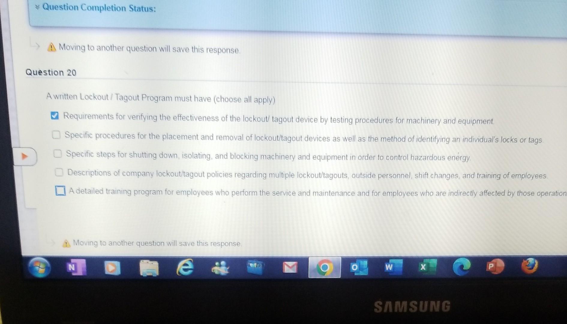 Question Completion Status: A Moving to another