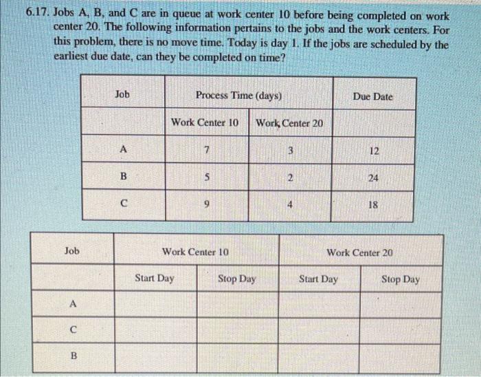 please show work. thanks 6.17. Jobs A, B, and C