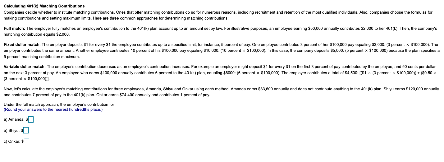 Calculating 401(k) Matching Contributions