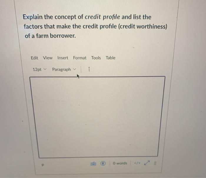 Explain the concept of credit profile and list