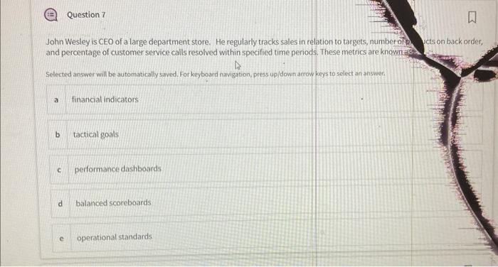 pls John Wesley is CEO of a large department