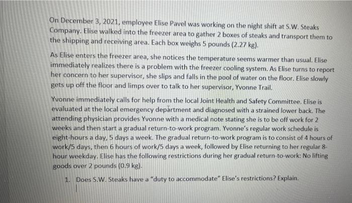 On December 3, 2021, employee Elise Pavel was