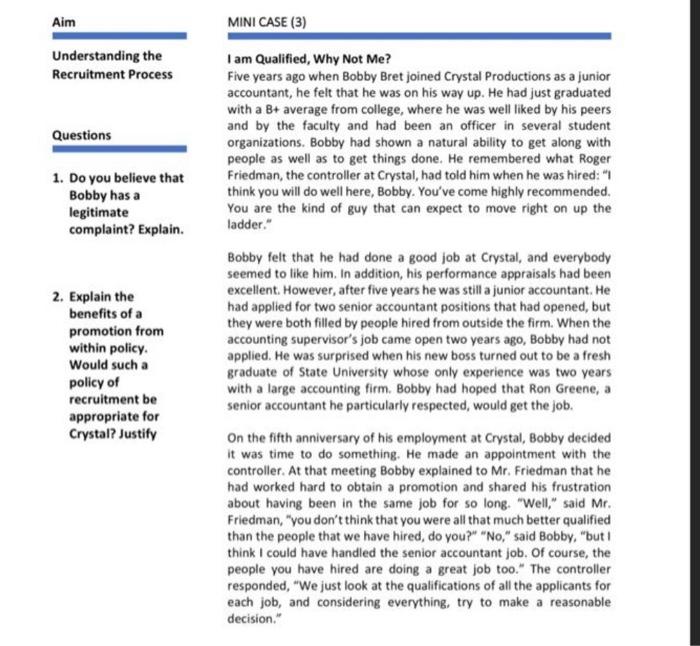 Q2 Aim MINI CASE (3) Understanding the