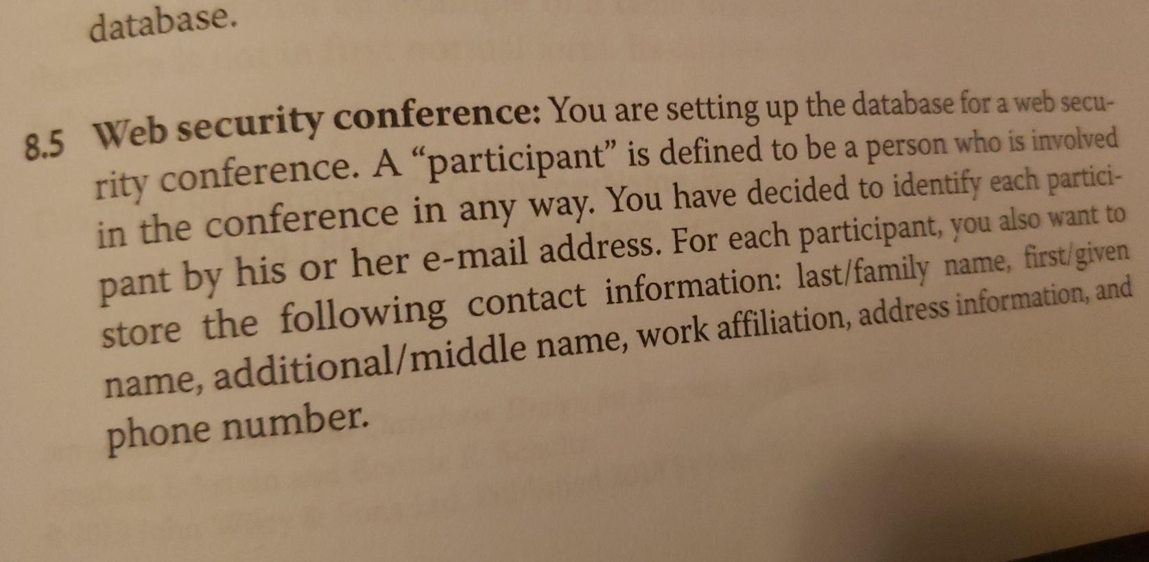 database. 8.5 Web security conference: You are