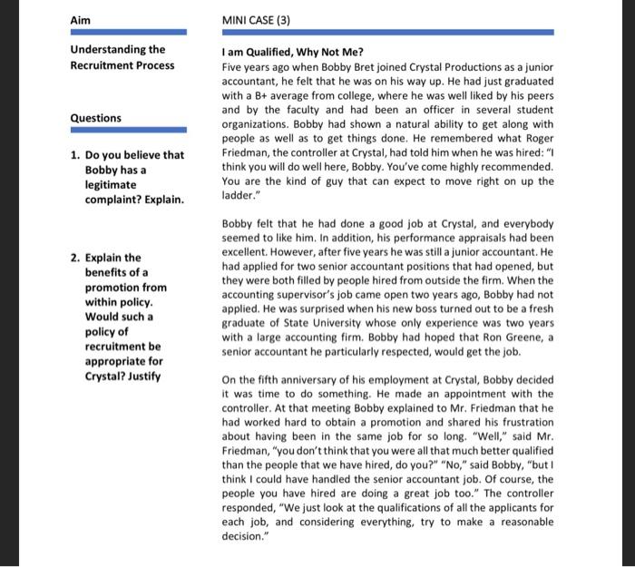Q1 Aim MINI CASE (3) Understanding the
