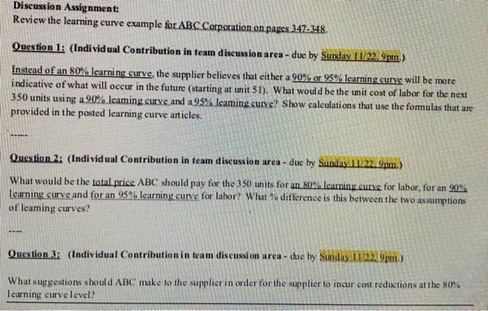 Discussion Assignment: Review the learning curve