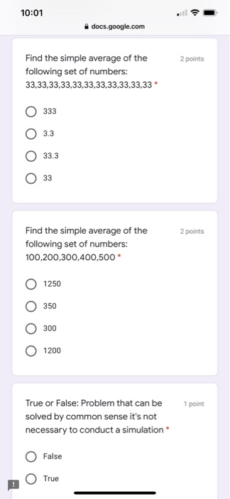 10:01 docs.google.com 2 points Find the simple