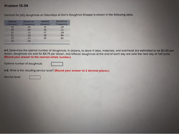Problem 13-34 Demand for jelly doughnuts on