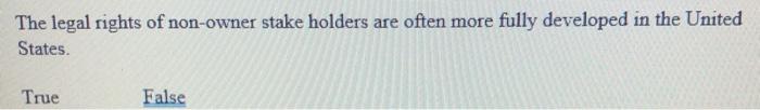 The legal rights of non-owner stake holders are