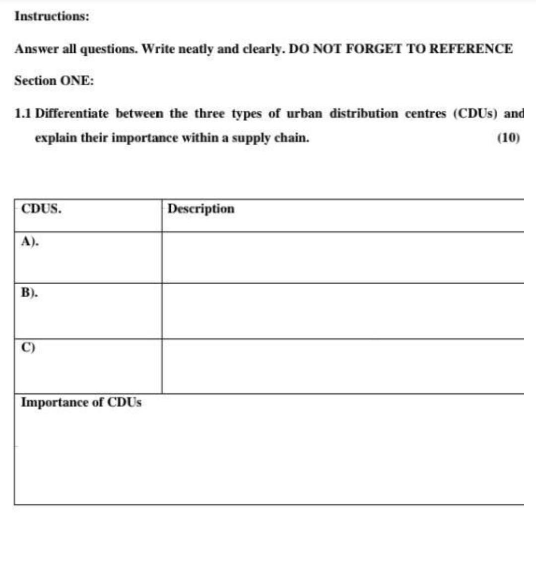 Instructions: Answer all questions. Write neatly