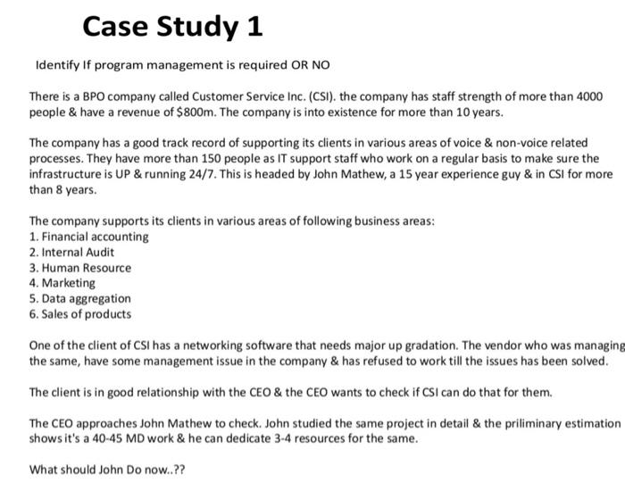 Case Study 1 Identify If program management is