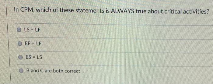 In CPM, which of these statements is ALWAYS true