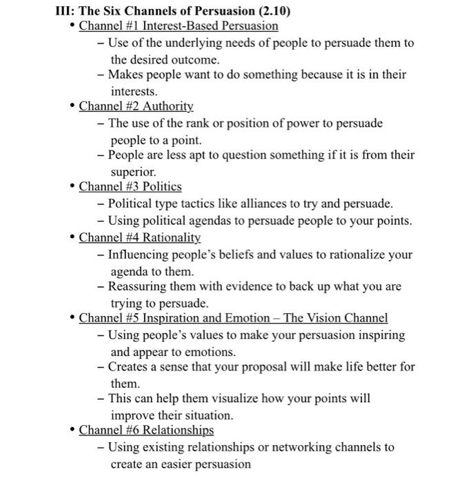 Explain each process III: The Six Channels of