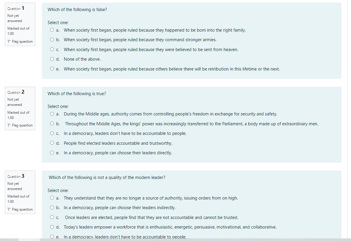 Question 1 Which of the following is false? Not