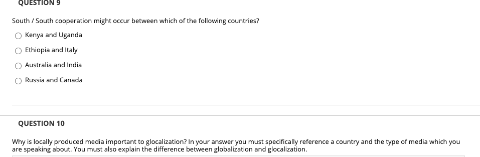 QUESTION 11 QUESTION 9 South / South cooperation