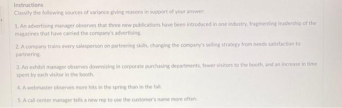 MKTG 431 Instructions Classify the following