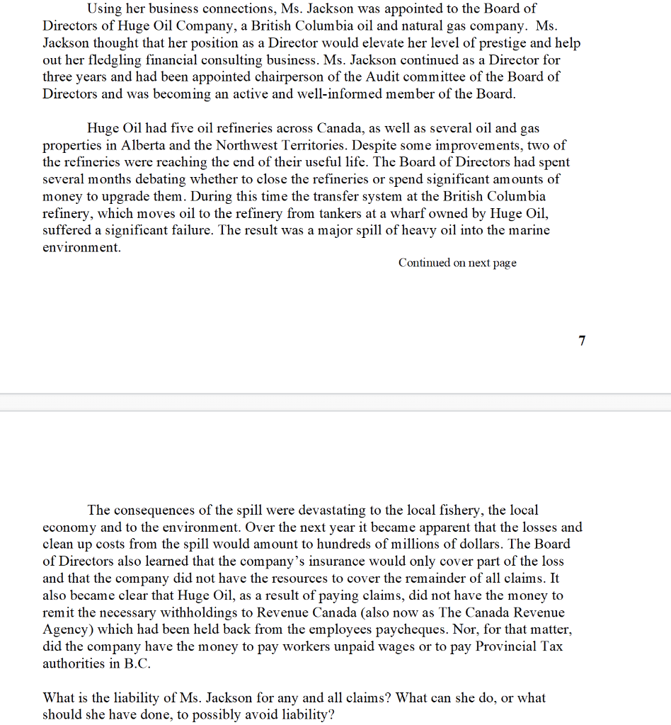 Business Law Using her business connections, Ms.