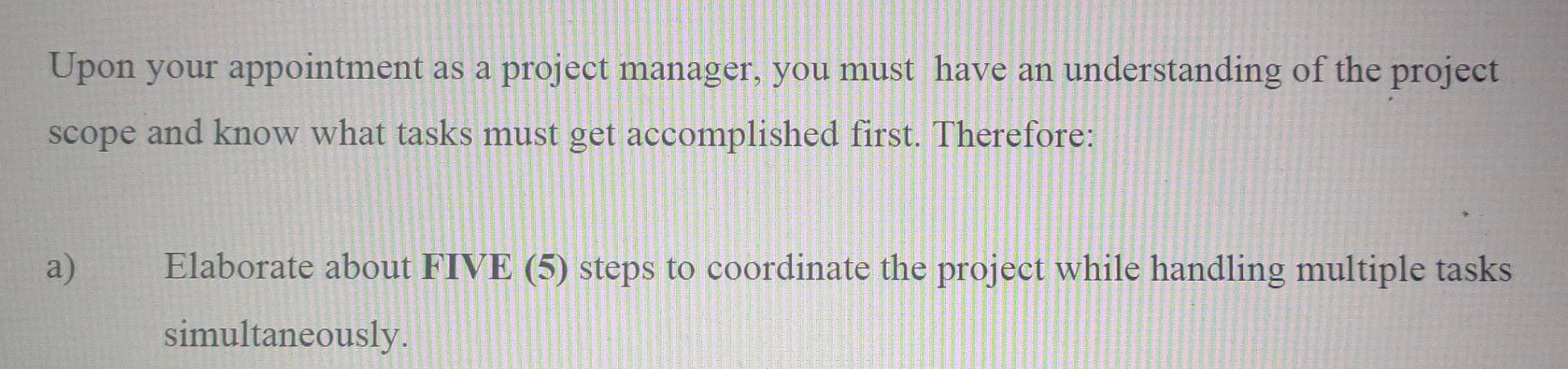 Upon your appointment as a project manager, you