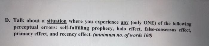D. Talk about a situation where you experience